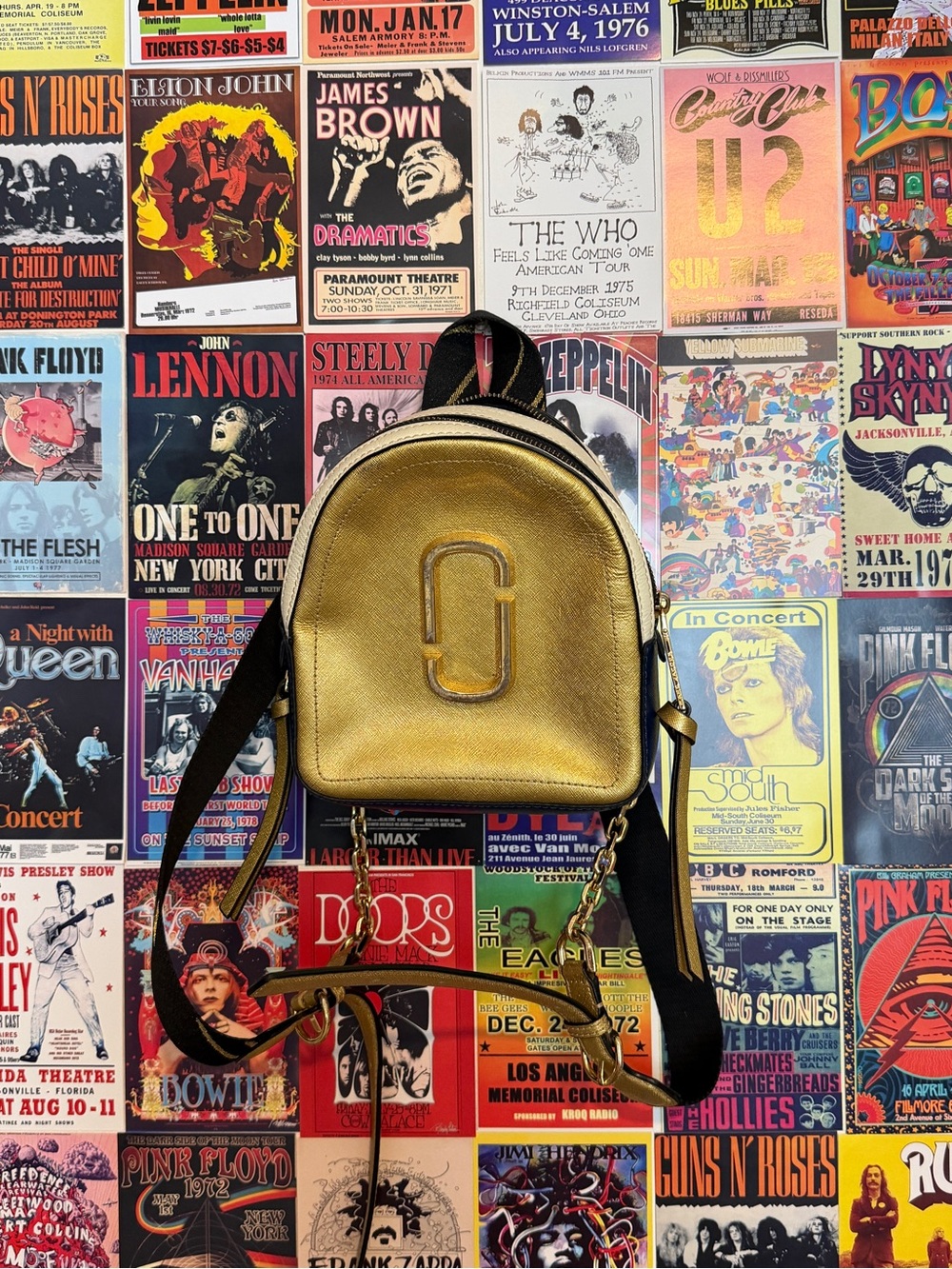Marc Jacobs Metallic Gold Mini Backpack with Black Strap